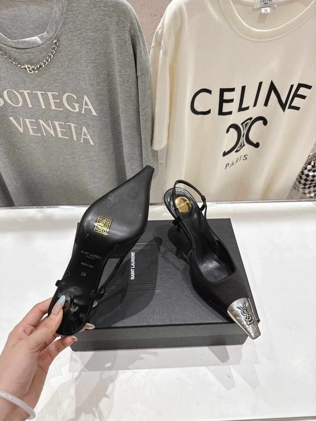 高版本出厂 SAINT LAURENT/圣罗兰YSL🆕 25ss春夏全新金属小方头高跟鞋凉鞋单鞋～今年大