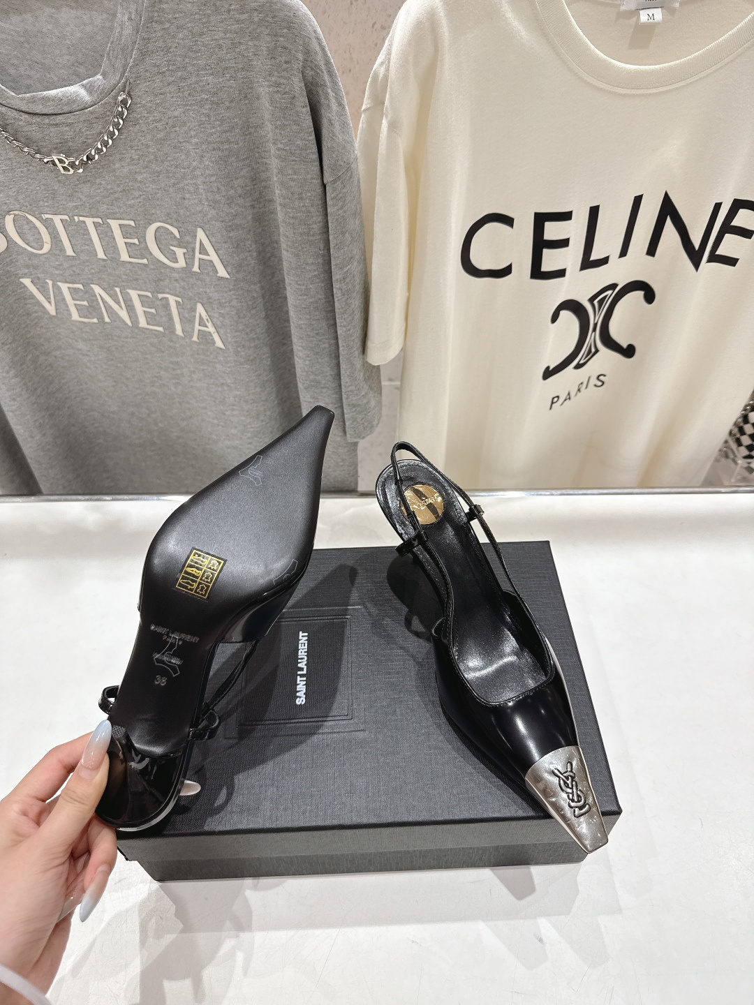 高版本出厂 SAINT LAURENT/圣罗兰YSL🆕 25ss春夏全新金属小方头高跟鞋凉鞋单鞋～今年大