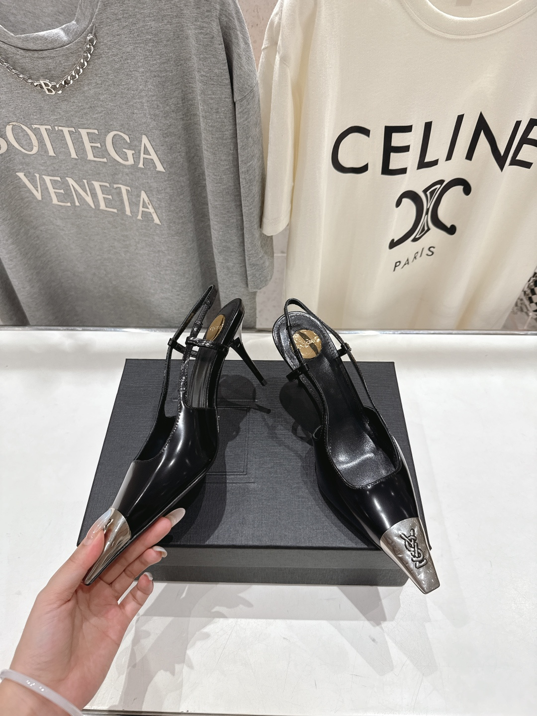 高版本出厂 SAINT LAURENT/圣罗兰YSL🆕 25ss春夏全新金属小方头高跟鞋凉鞋单鞋～今年大