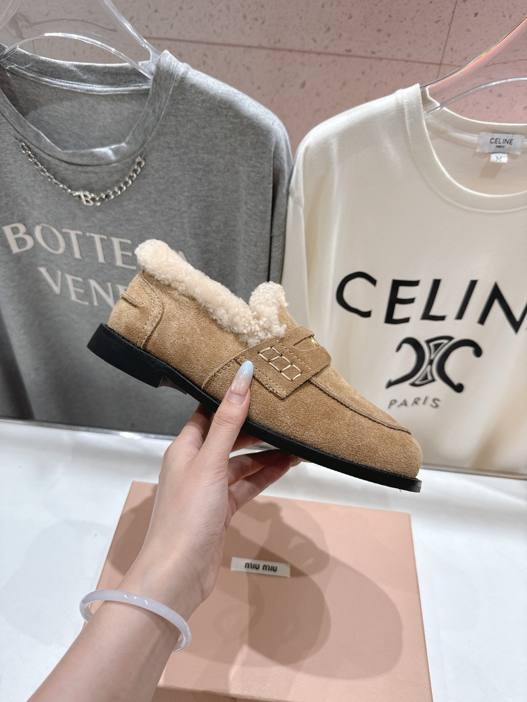 高版本出厂 MiuMiu/缪缪F049 2025ss秋冬新款·幸运钱币系列驾车鞋加毛乐福鞋毛毛鞋各路明星