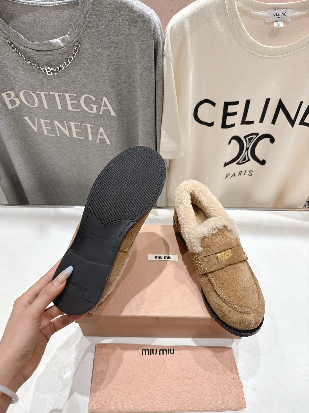 高版本出厂 MiuMiu/缪缪F049 2025ss秋冬新款·幸运钱币系列驾车鞋加毛乐福鞋毛毛鞋各路明星