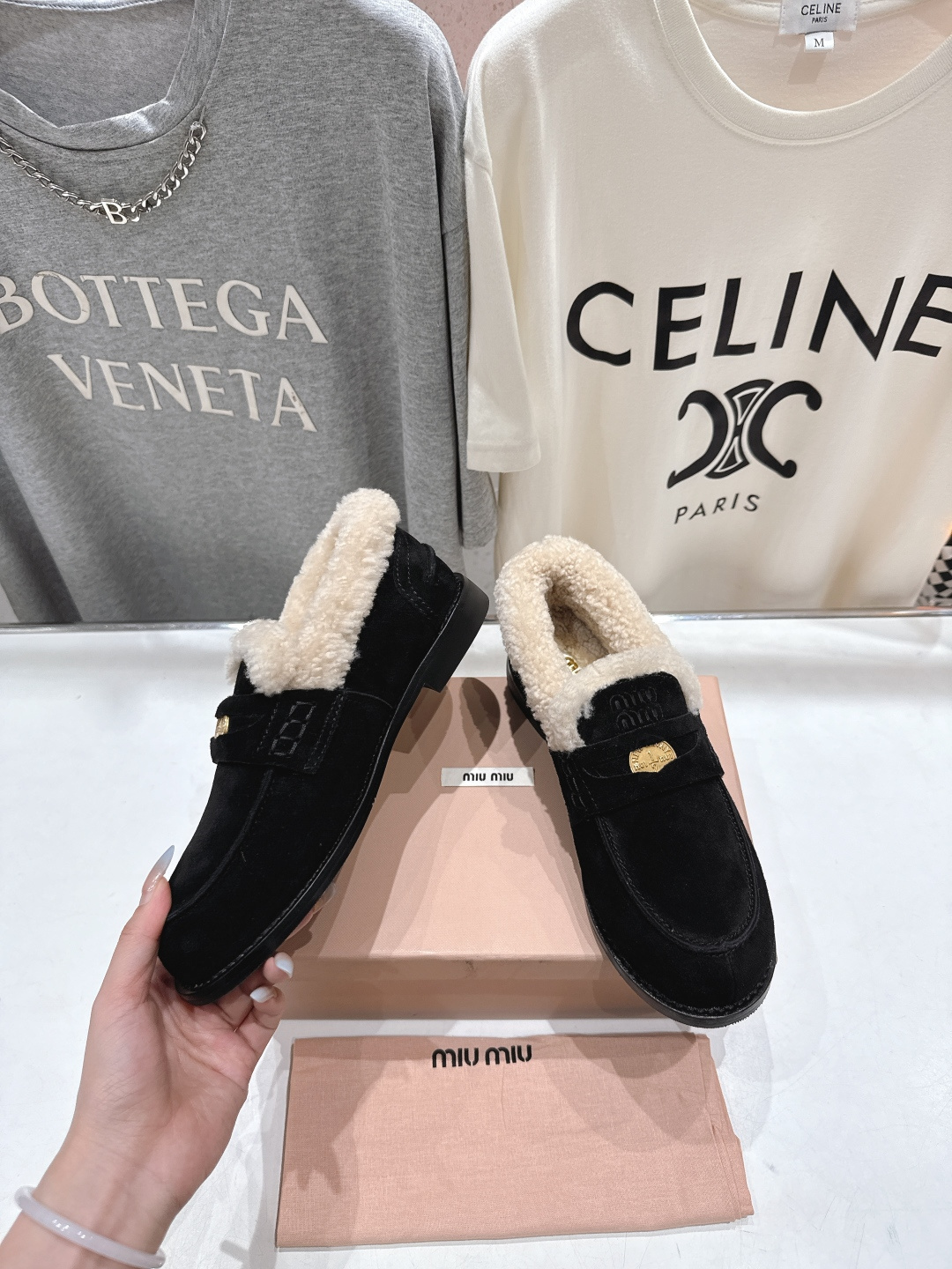 高版本出厂 MiuMiu/缪缪F049 2025ss秋冬新款·幸运钱币系列驾车鞋加毛乐福鞋毛毛鞋各路明星