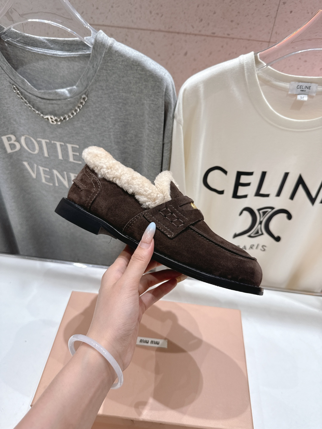 高版本出厂 MiuMiu/缪缪F049 2025ss秋冬新款·幸运钱币系列驾车鞋加毛乐福鞋毛毛鞋各路明星