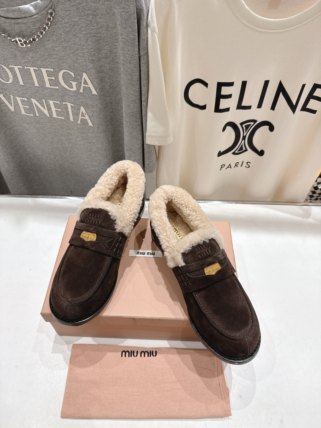 高版本出厂 MiuMiu/缪缪F049 2025ss秋冬新款·幸运钱币系列驾车鞋加毛乐福鞋毛毛鞋各路明星