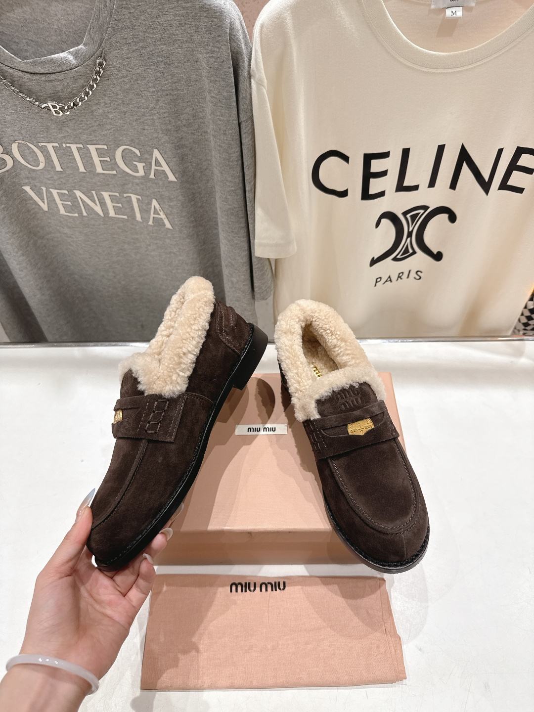 高版本出厂 MiuMiu/缪缪F049 2025ss秋冬新款·幸运钱币系列驾车鞋加毛乐福鞋毛毛鞋各路明星