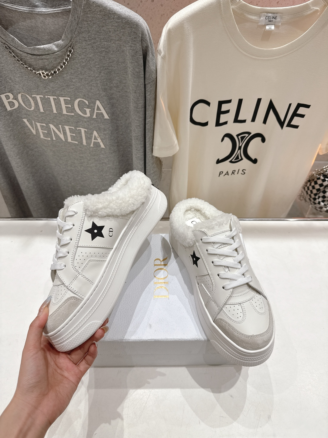 市场高版本 厚底 Dior Star 迪奥D家F037 2025ss秋冬新款半拖厚底羊毛里休闲鞋小白鞋延