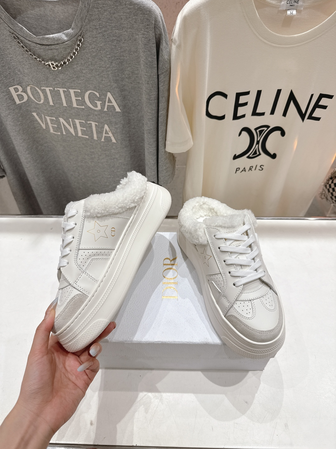 市场高版本 厚底 Dior Star 迪奥D家F037 2025ss秋冬新款半拖厚底羊毛里休闲鞋小白鞋延