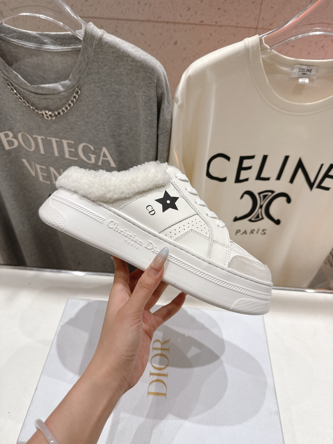 市场高版本 厚底 Dior Star 迪奥D家F037 2025ss秋冬新款半拖厚底羊毛里休闲鞋小白鞋延