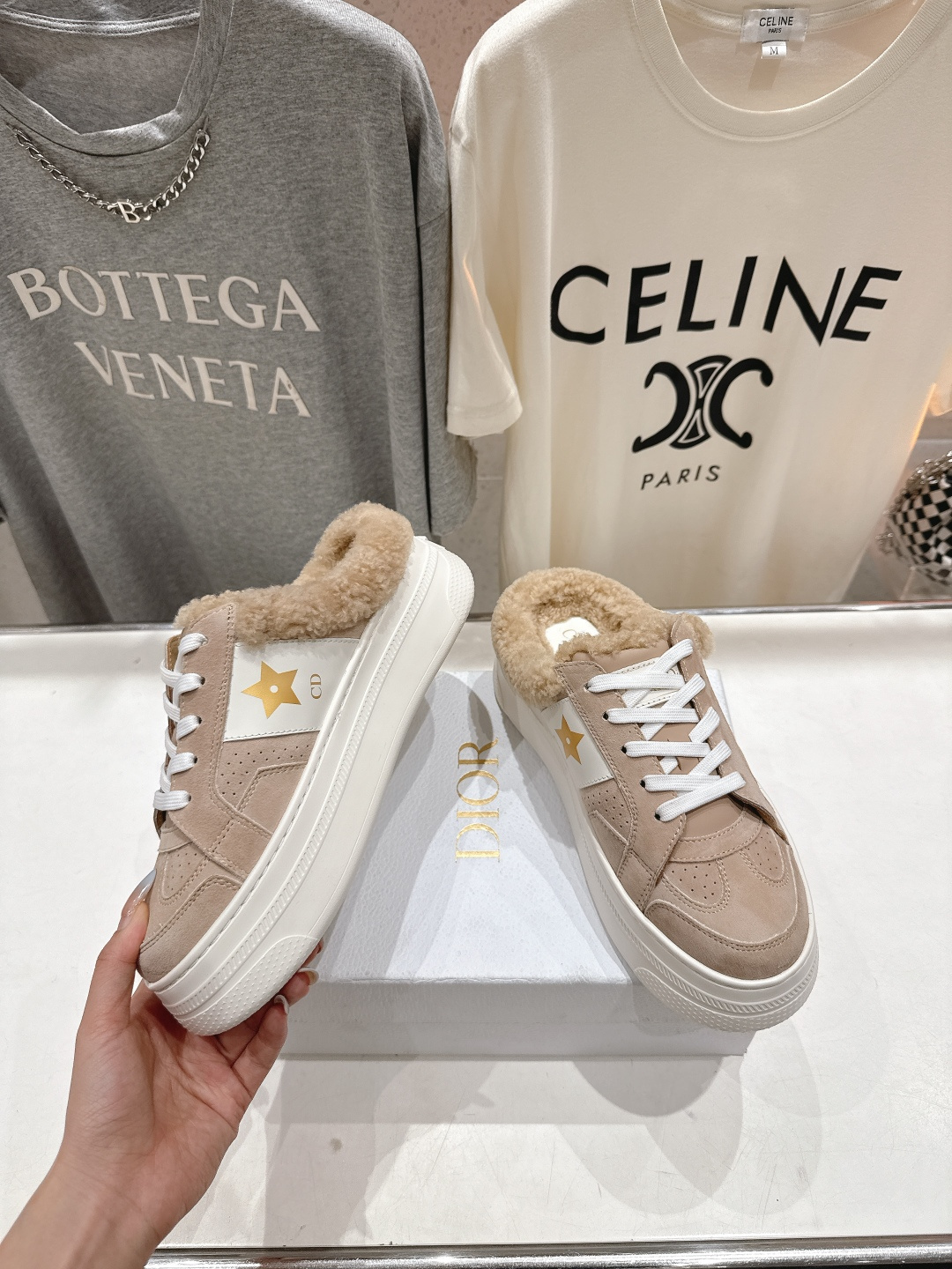 市场高版本 厚底 Dior Star 迪奥D家F037 2025ss秋冬新款半拖厚底羊毛里休闲鞋小白鞋延