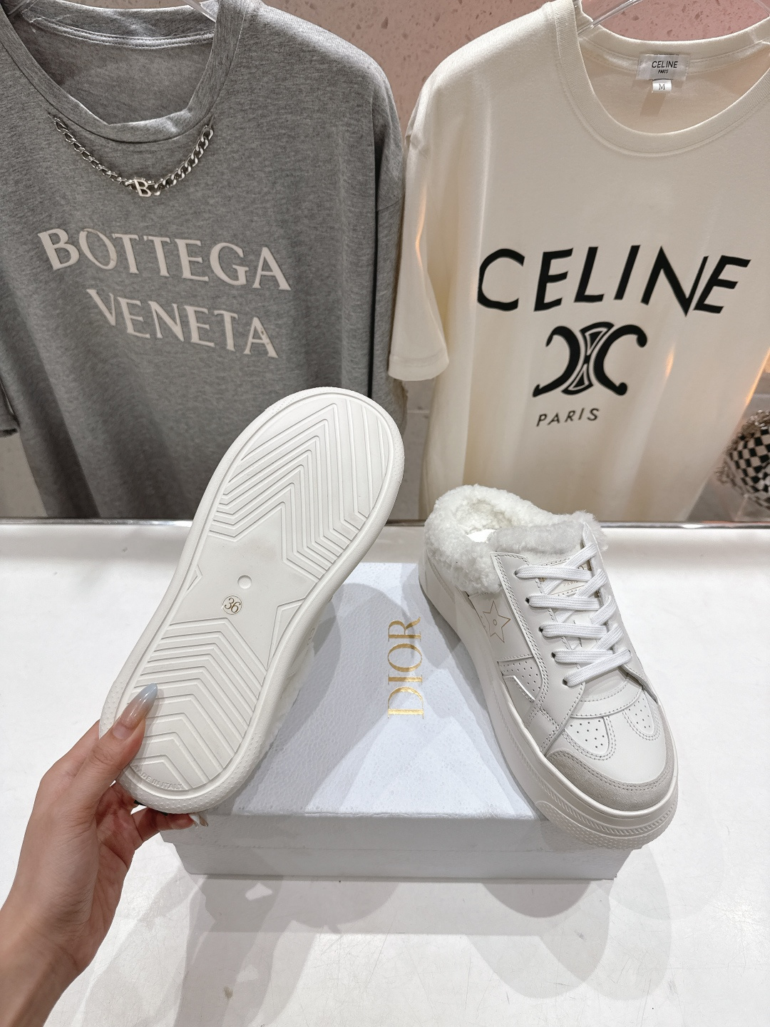 市场高版本 厚底 Dior Star 迪奥D家F037 2025ss秋冬新款半拖厚底羊毛里休闲鞋小白鞋延