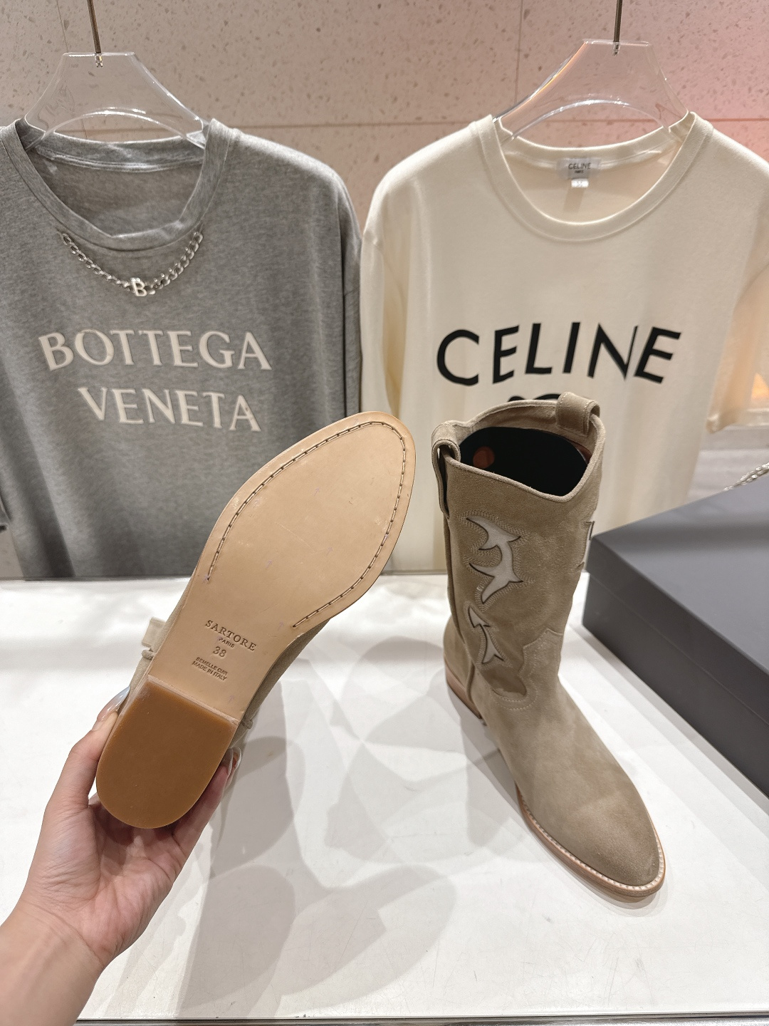 高版本出厂 SARTORE...潮牌F028 2025ss秋冬专柜新款英伦风复古高跟短靴骑士靴西部靴集现