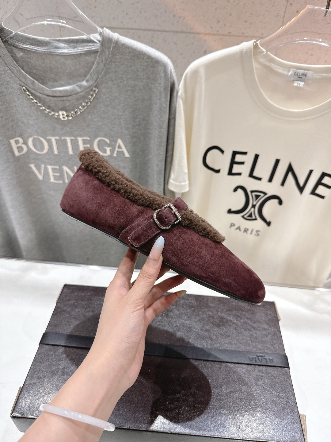 高版本出厂 毛里 独家新品 Alaia 阿莱亚25ss/秋冬走秀款平底羊毛里玛丽珍芭蕾舞鞋休闲鞋章小蕙同