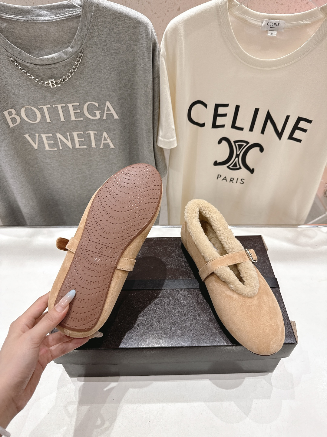 高版本出厂 毛里 独家新品 Alaia 阿莱亚25ss/秋冬走秀款平底羊毛里玛丽珍芭蕾舞鞋休闲鞋章小蕙同