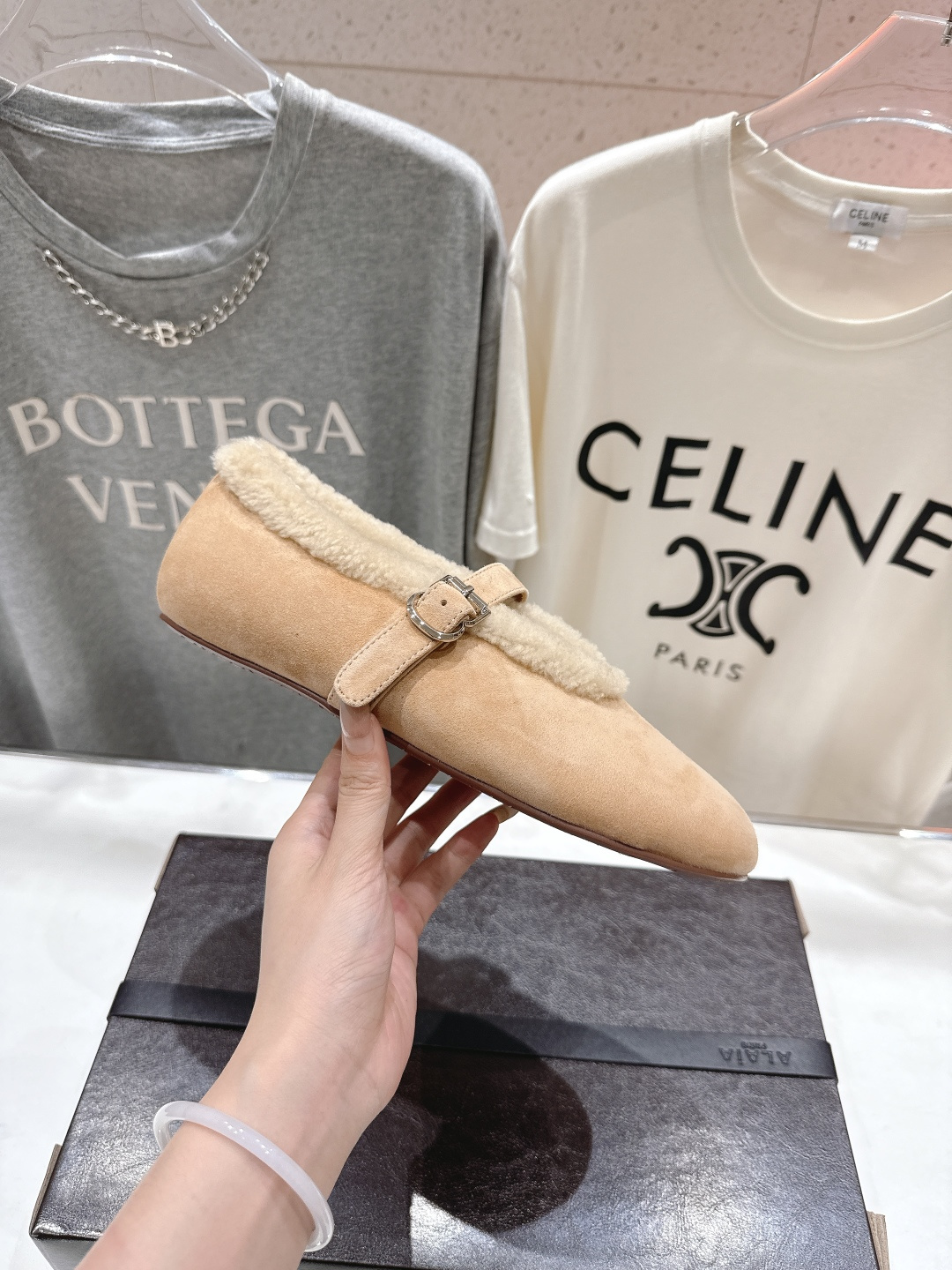 高版本出厂 毛里 独家新品 Alaia 阿莱亚25ss/秋冬走秀款平底羊毛里玛丽珍芭蕾舞鞋休闲鞋章小蕙同