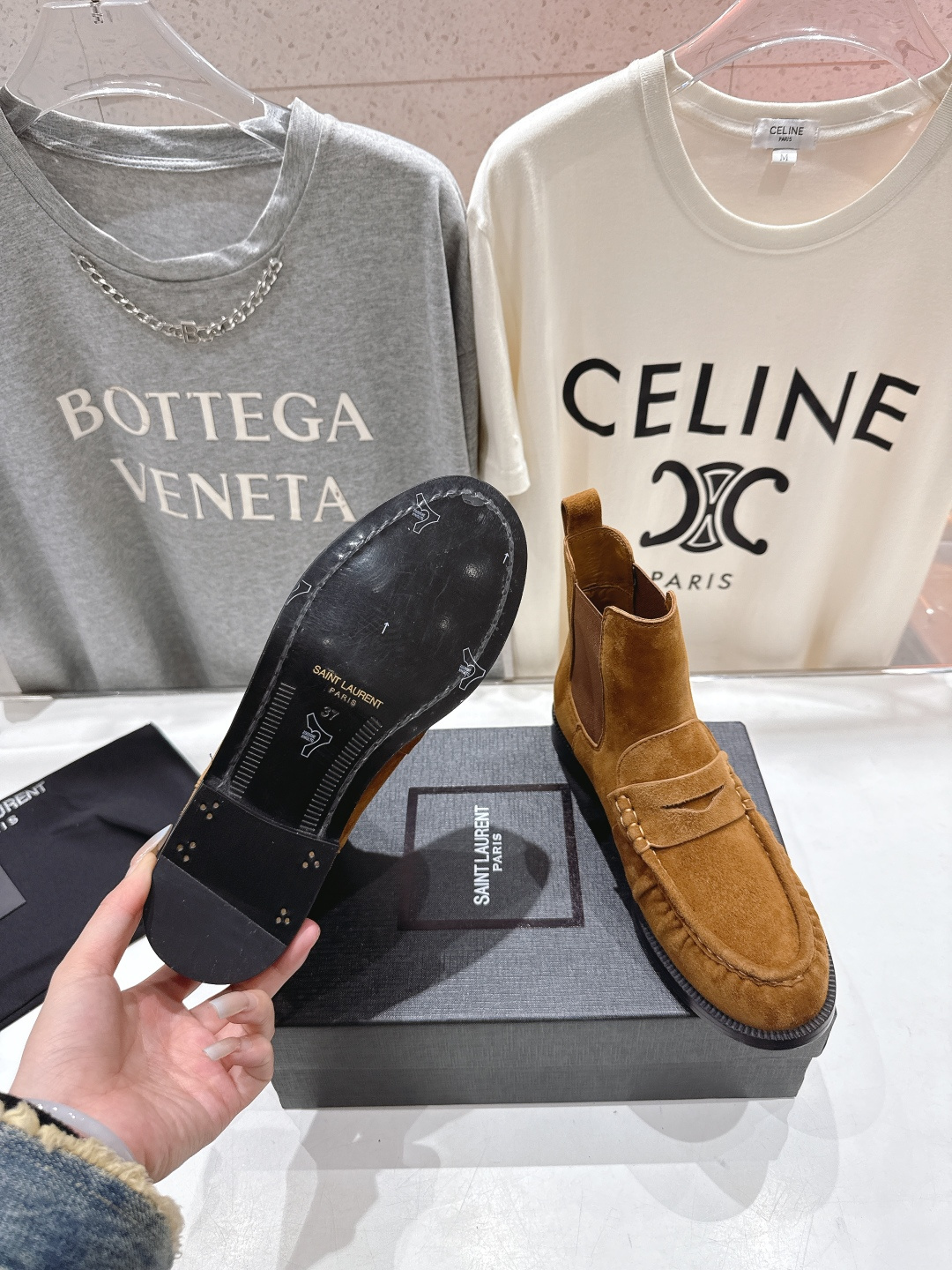 高版本出厂 SAINT LAURENT/圣罗兰YSL 25ss爆款平底布洛克英伦风切尔西短靴乐福鞋，20