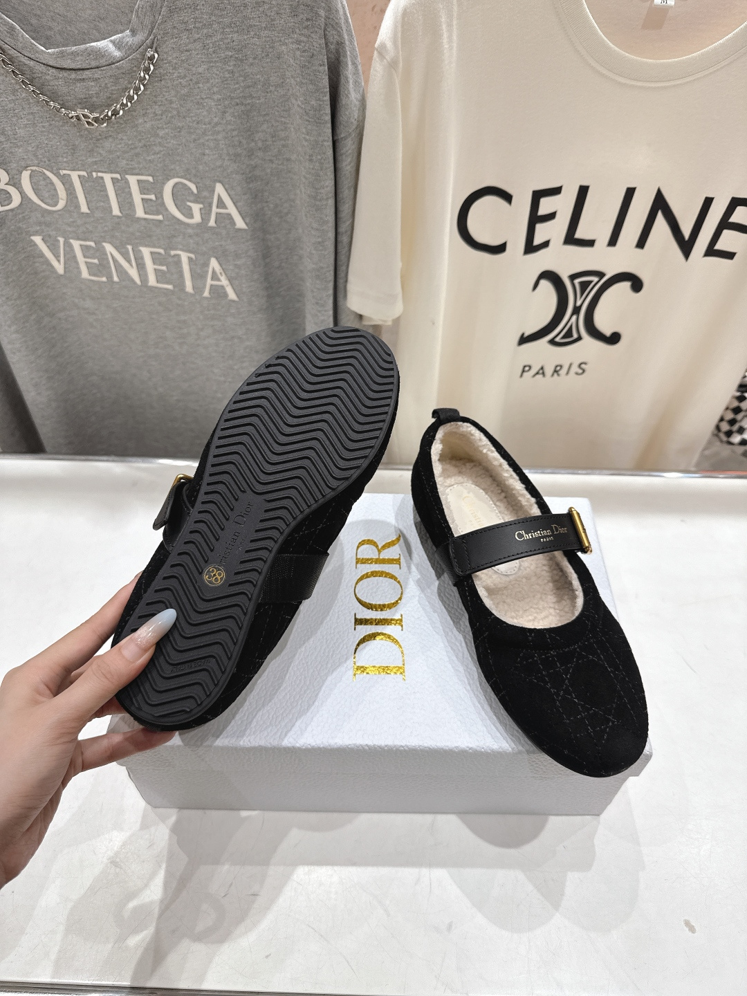 高版本出厂 Dior*迪奥D家F050 2025ss秋冬新款仙女风平底玛丽珍羊毛里单鞋毛毛鞋1:1原版复