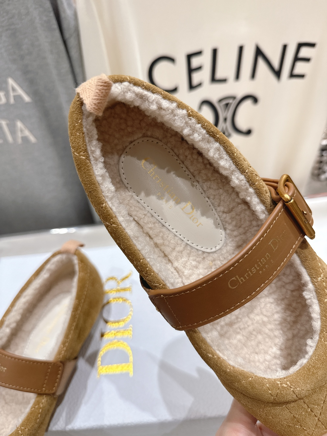 高版本出厂 Dior*迪奥D家F050 2025ss秋冬新款仙女风平底玛丽珍羊毛里单鞋毛毛鞋1:1原版复