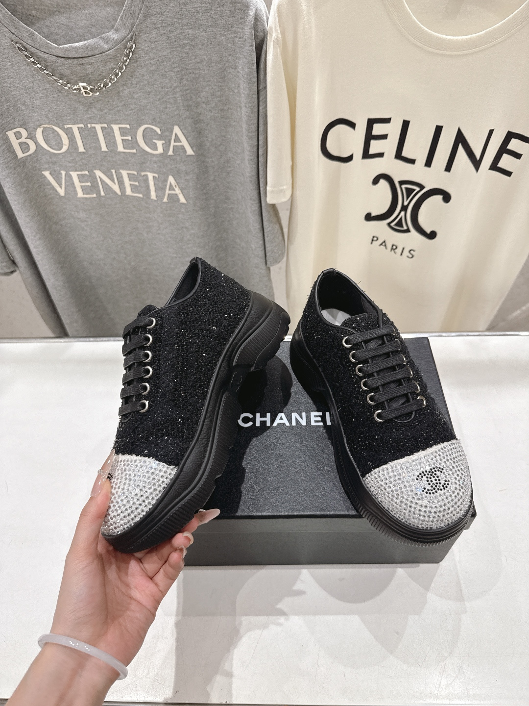 高版本出厂 Chanel香奈儿F036 小香 2026ss走秀新款厚底烫钻休闲鞋小白鞋运动鞋 饼干鞋顶级
