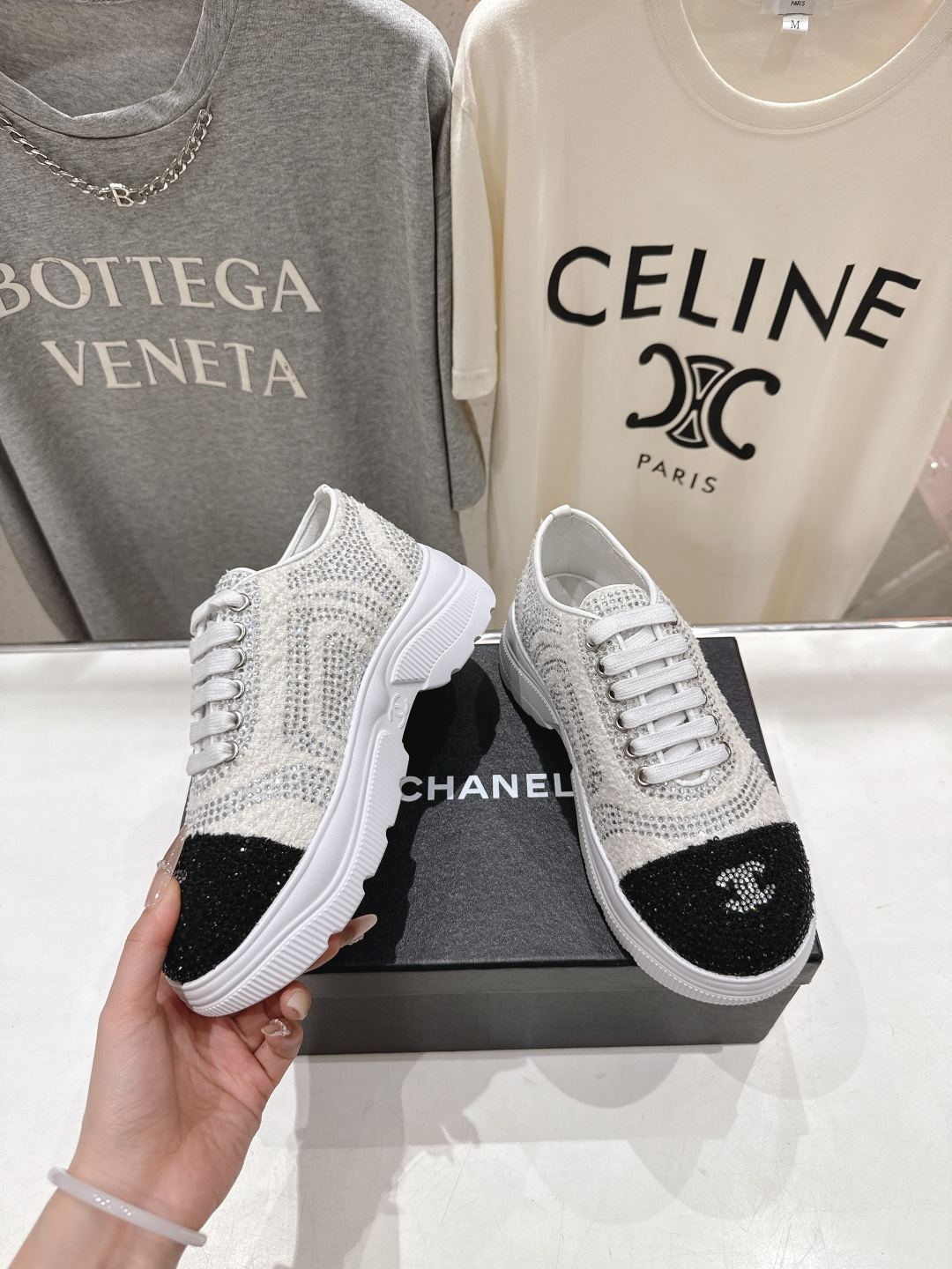 高版本出厂 Chanel香奈儿F036 小香 2026ss走秀新款厚底烫钻休闲鞋小白鞋运动鞋 饼干鞋顶级