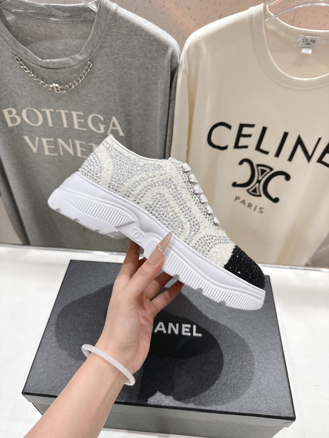 高版本出厂 Chanel香奈儿F036 小香 2026ss走秀新款厚底烫钻休闲鞋小白鞋运动鞋 饼干鞋顶级