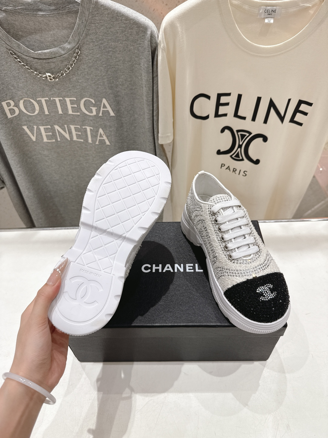 高版本出厂 Chanel香奈儿F036 小香 2026ss走秀新款厚底烫钻休闲鞋小白鞋运动鞋 饼干鞋顶级