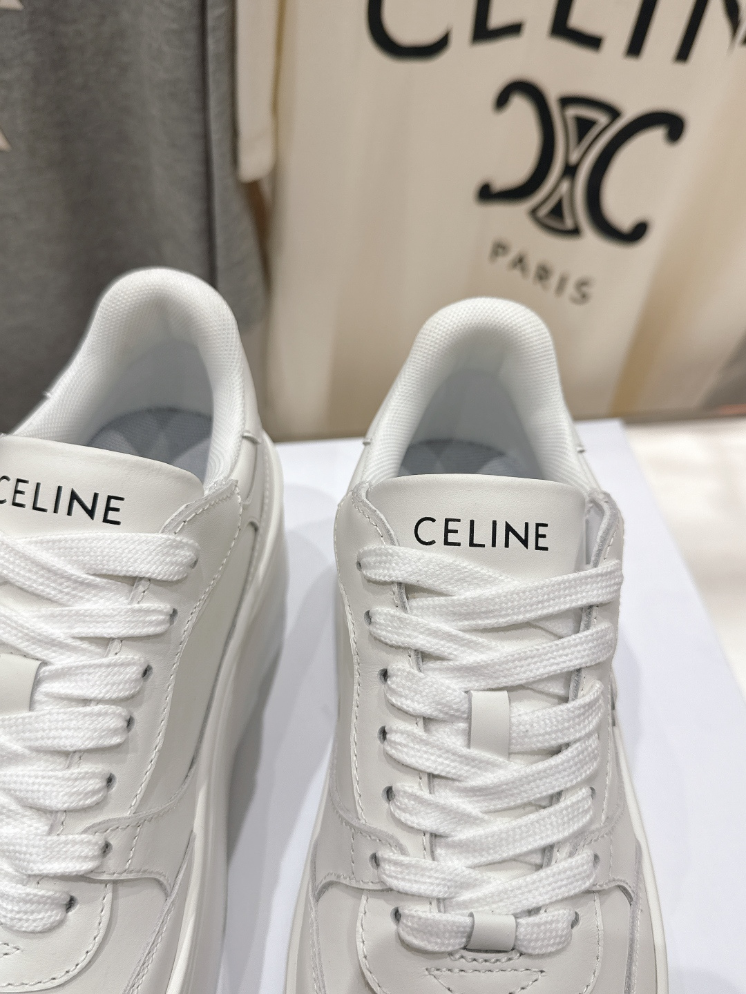 高版本出厂 厚底 CELINE*思琳赛琳F037 2026ss新款徽标系带厚底休闲鞋小白鞋简单舒服，干净