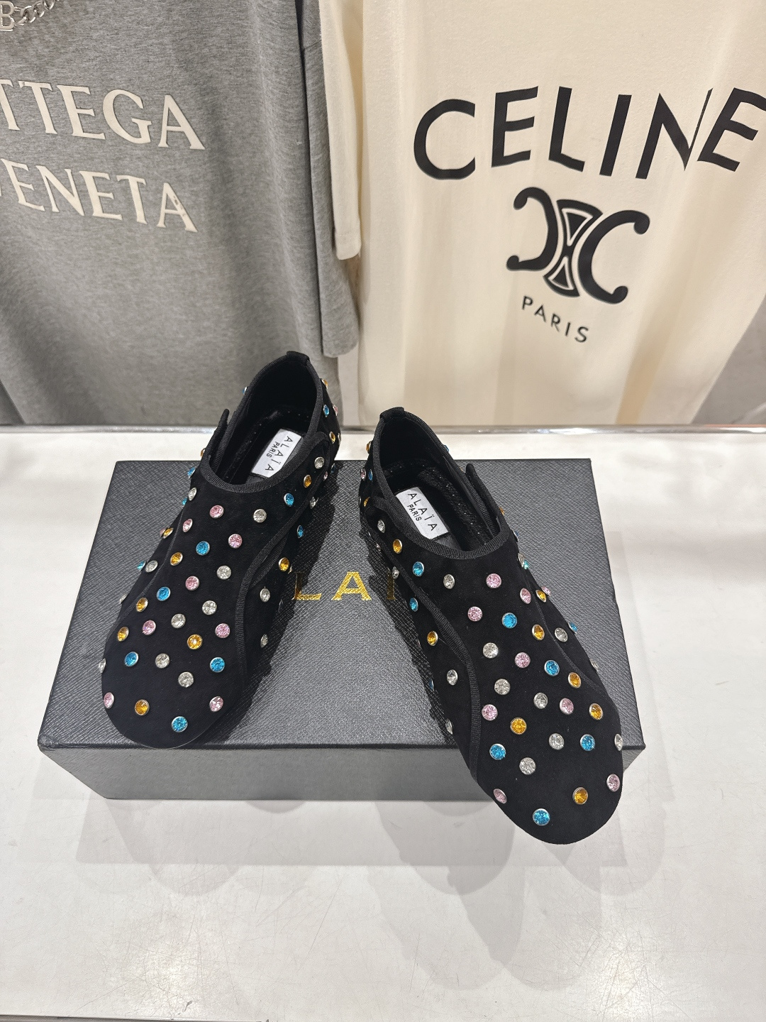 高版本出厂 独家新品 Alaia 阿莱亚F016 2026ss/走秀款带钻平底玛丽珍芭蕾舞鞋 最近超火的