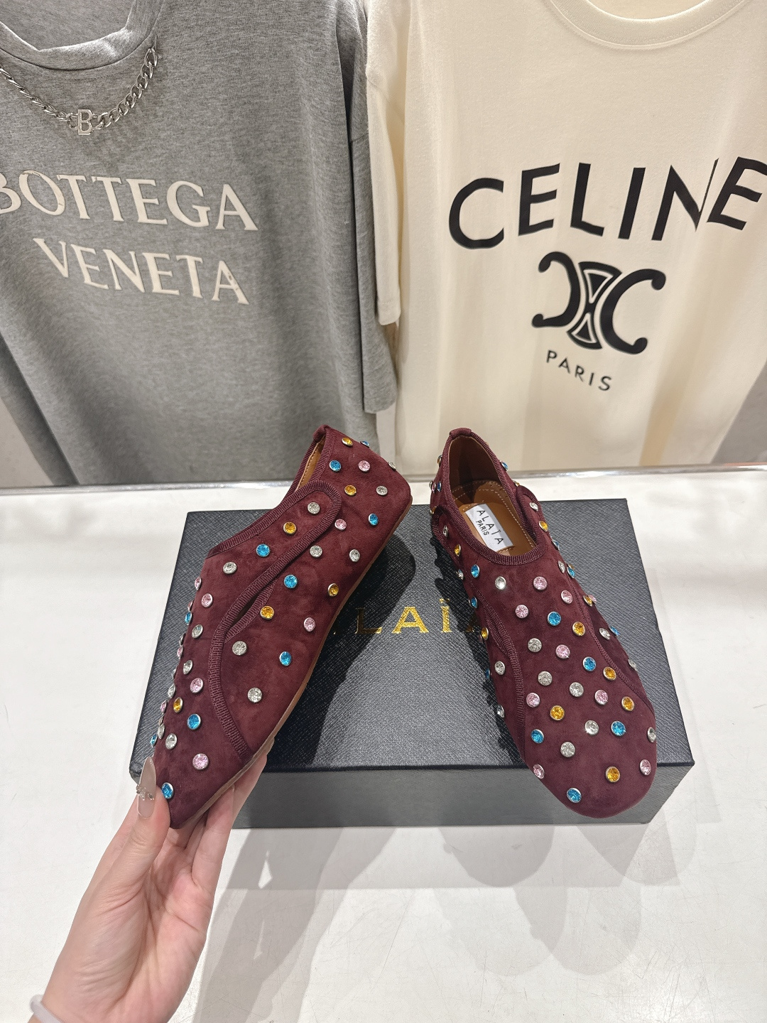 高版本出厂 独家新品 Alaia 阿莱亚F016 2026ss/走秀款带钻平底玛丽珍芭蕾舞鞋 最近超火的