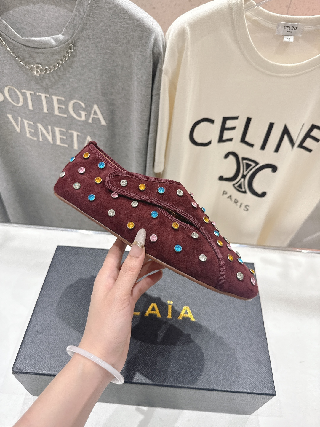 高版本出厂 独家新品 Alaia 阿莱亚F016 2026ss/走秀款带钻平底玛丽珍芭蕾舞鞋 最近超火的