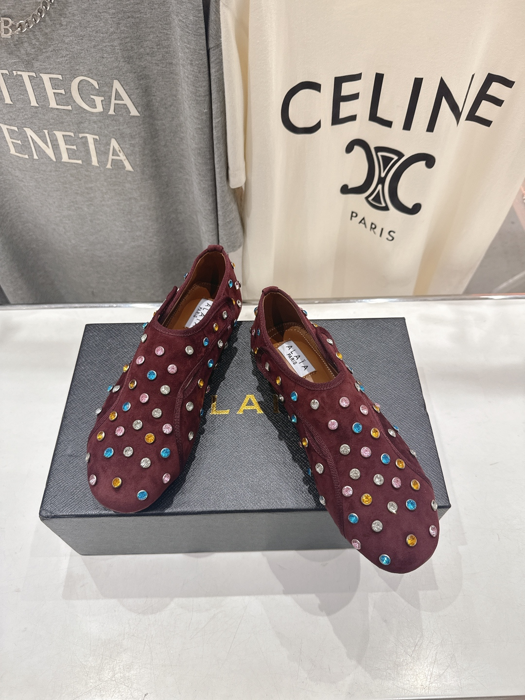 高版本出厂 独家新品 Alaia 阿莱亚F016 2026ss/走秀款带钻平底玛丽珍芭蕾舞鞋 最近超火的