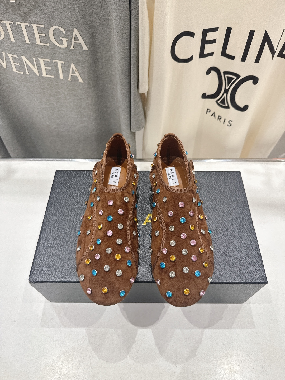 高版本出厂 独家新品 Alaia 阿莱亚F016 2026ss/走秀款带钻平底玛丽珍芭蕾舞鞋 最近超火的