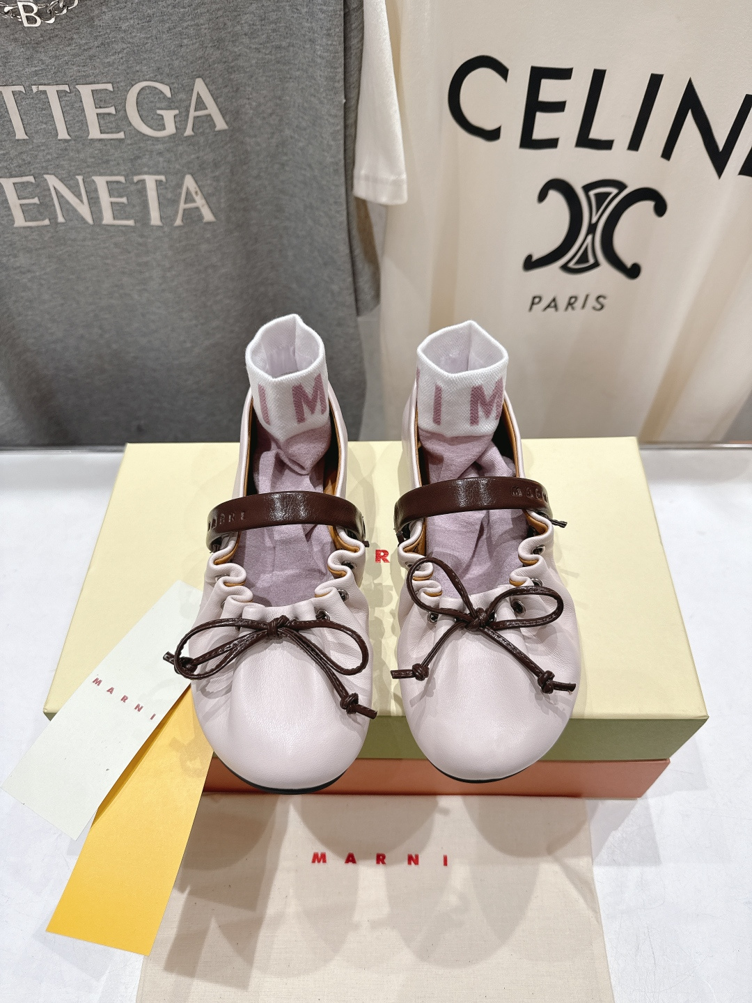 高版本出厂 Marni/玛尼F022 2026ss春夏新款褶皱蝴蝶结玛丽珍芭蕾舞鞋平底鞋一脚蹬懒人鞋别致