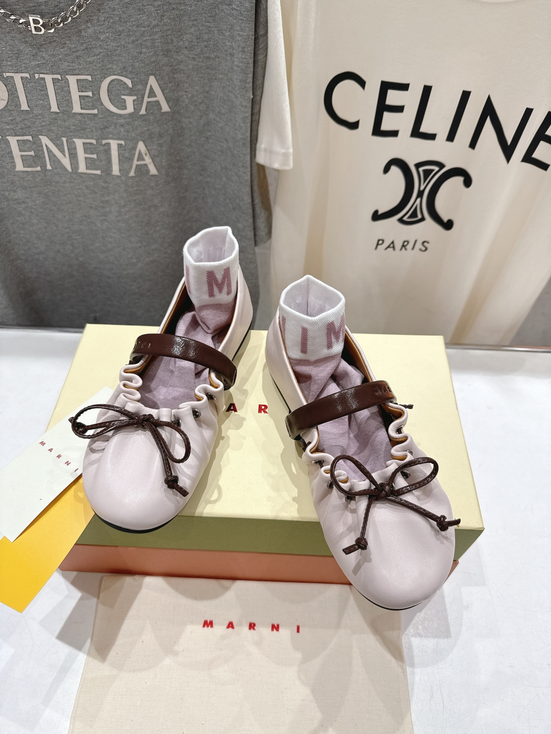 高版本出厂 Marni/玛尼F022 2026ss春夏新款褶皱蝴蝶结玛丽珍芭蕾舞鞋平底鞋一脚蹬懒人鞋别致