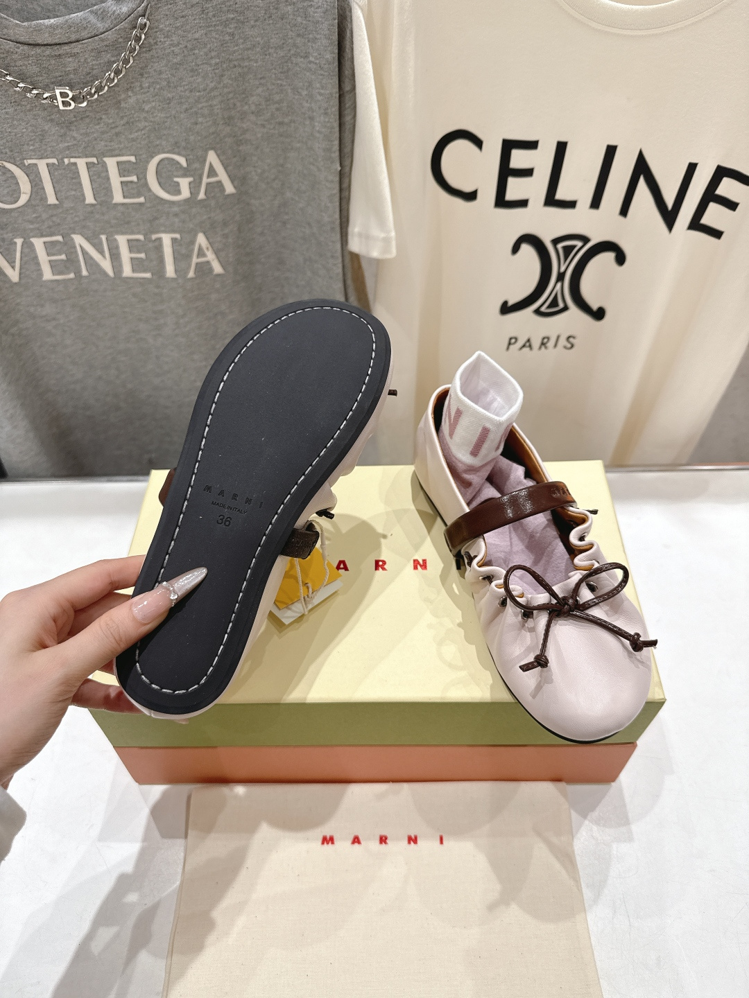 高版本出厂 Marni/玛尼F022 2026ss春夏新款褶皱蝴蝶结玛丽珍芭蕾舞鞋平底鞋一脚蹬懒人鞋别致