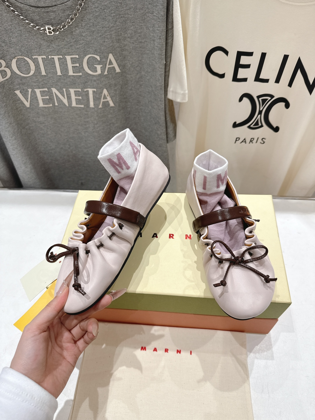 高版本出厂 Marni/玛尼F022 2026ss春夏新款褶皱蝴蝶结玛丽珍芭蕾舞鞋平底鞋一脚蹬懒人鞋别致