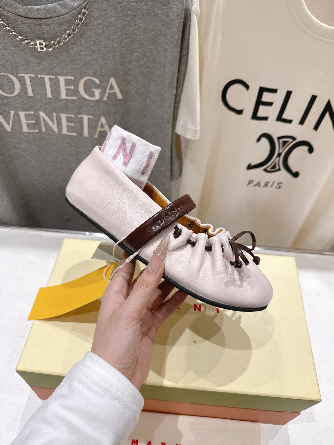 高版本出厂 Marni/玛尼F022 2026ss春夏新款褶皱蝴蝶结玛丽珍芭蕾舞鞋平底鞋一脚蹬懒人鞋别致