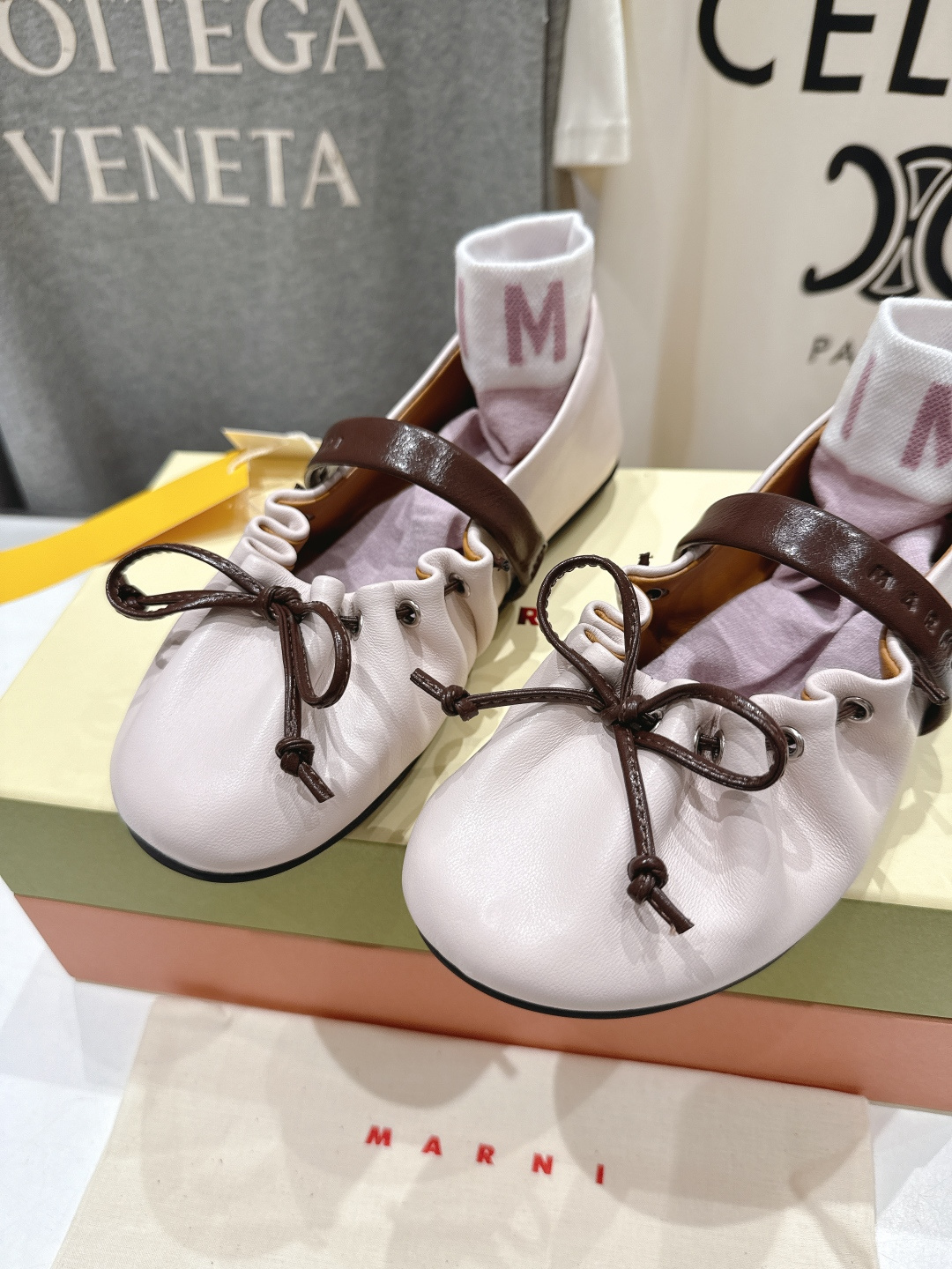 高版本出厂 Marni/玛尼F022 2026ss春夏新款褶皱蝴蝶结玛丽珍芭蕾舞鞋平底鞋一脚蹬懒人鞋别致