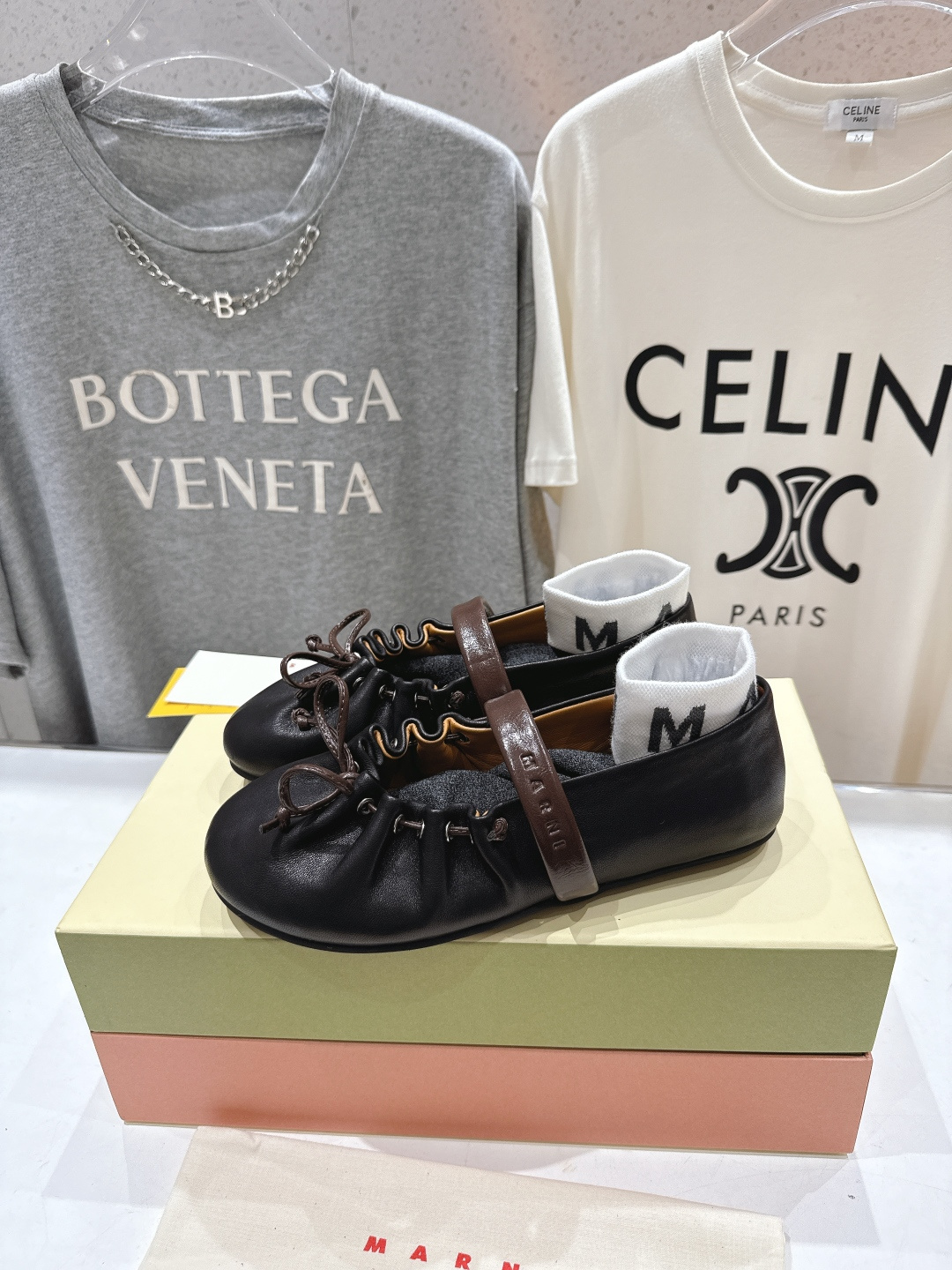 高版本出厂 Marni/玛尼F022 2026ss春夏新款褶皱蝴蝶结玛丽珍芭蕾舞鞋平底鞋一脚蹬懒人鞋别致