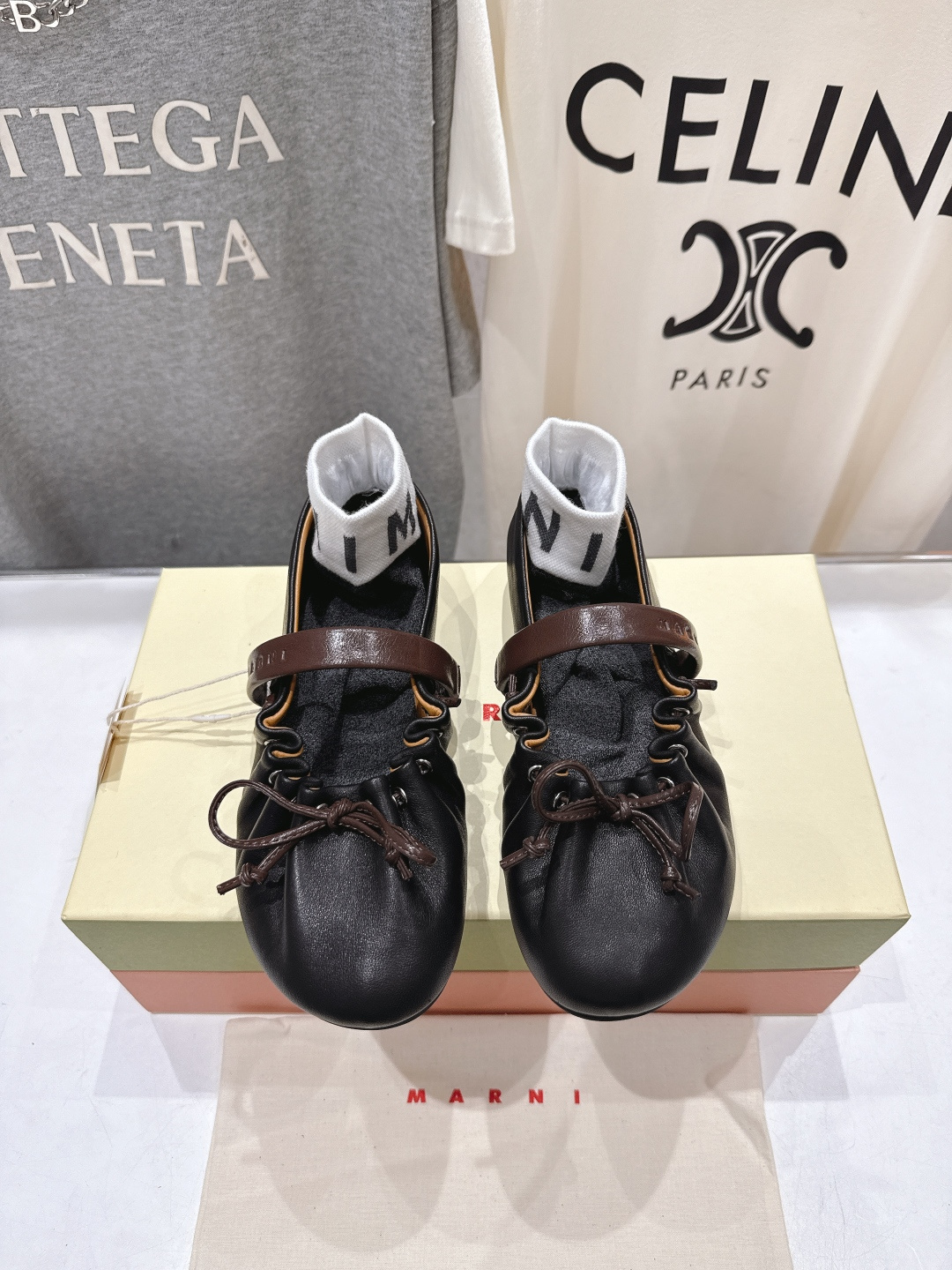 高版本出厂 Marni/玛尼F022 2026ss春夏新款褶皱蝴蝶结玛丽珍芭蕾舞鞋平底鞋一脚蹬懒人鞋别致