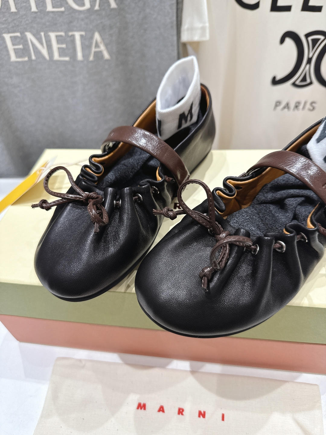 高版本出厂 Marni/玛尼F022 2026ss春夏新款褶皱蝴蝶结玛丽珍芭蕾舞鞋平底鞋一脚蹬懒人鞋别致