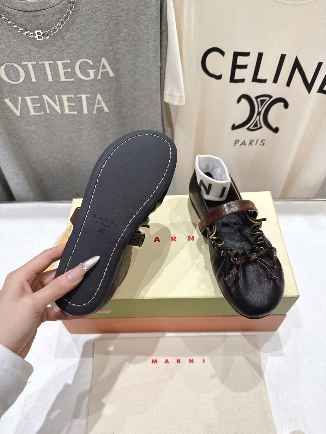 高版本出厂 Marni/玛尼F022 2026ss春夏新款褶皱蝴蝶结玛丽珍芭蕾舞鞋平底鞋一脚蹬懒人鞋别致