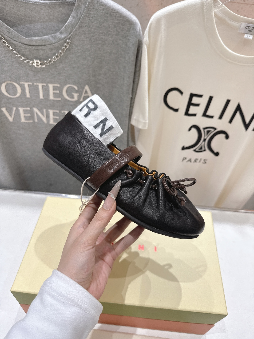 高版本出厂 Marni/玛尼F022 2026ss春夏新款褶皱蝴蝶结玛丽珍芭蕾舞鞋平底鞋一脚蹬懒人鞋别致