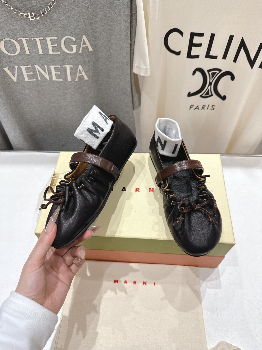 高版本出厂 Marni/玛尼F022 2026ss春夏新款褶皱蝴蝶结玛丽珍芭蕾舞鞋平底鞋一脚蹬懒人鞋别致