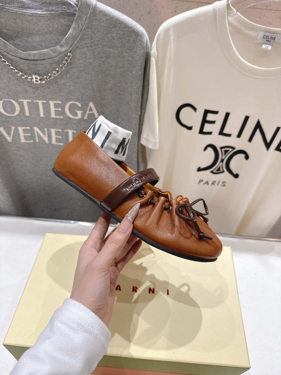 高版本出厂 Marni/玛尼F022 2026ss春夏新款褶皱蝴蝶结玛丽珍芭蕾舞鞋平底鞋一脚蹬懒人鞋别致