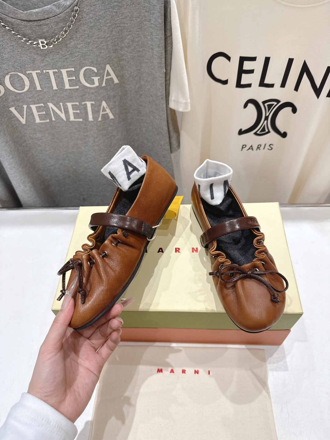 高版本出厂 Marni/玛尼F022 2026ss春夏新款褶皱蝴蝶结玛丽珍芭蕾舞鞋平底鞋一脚蹬懒人鞋别致