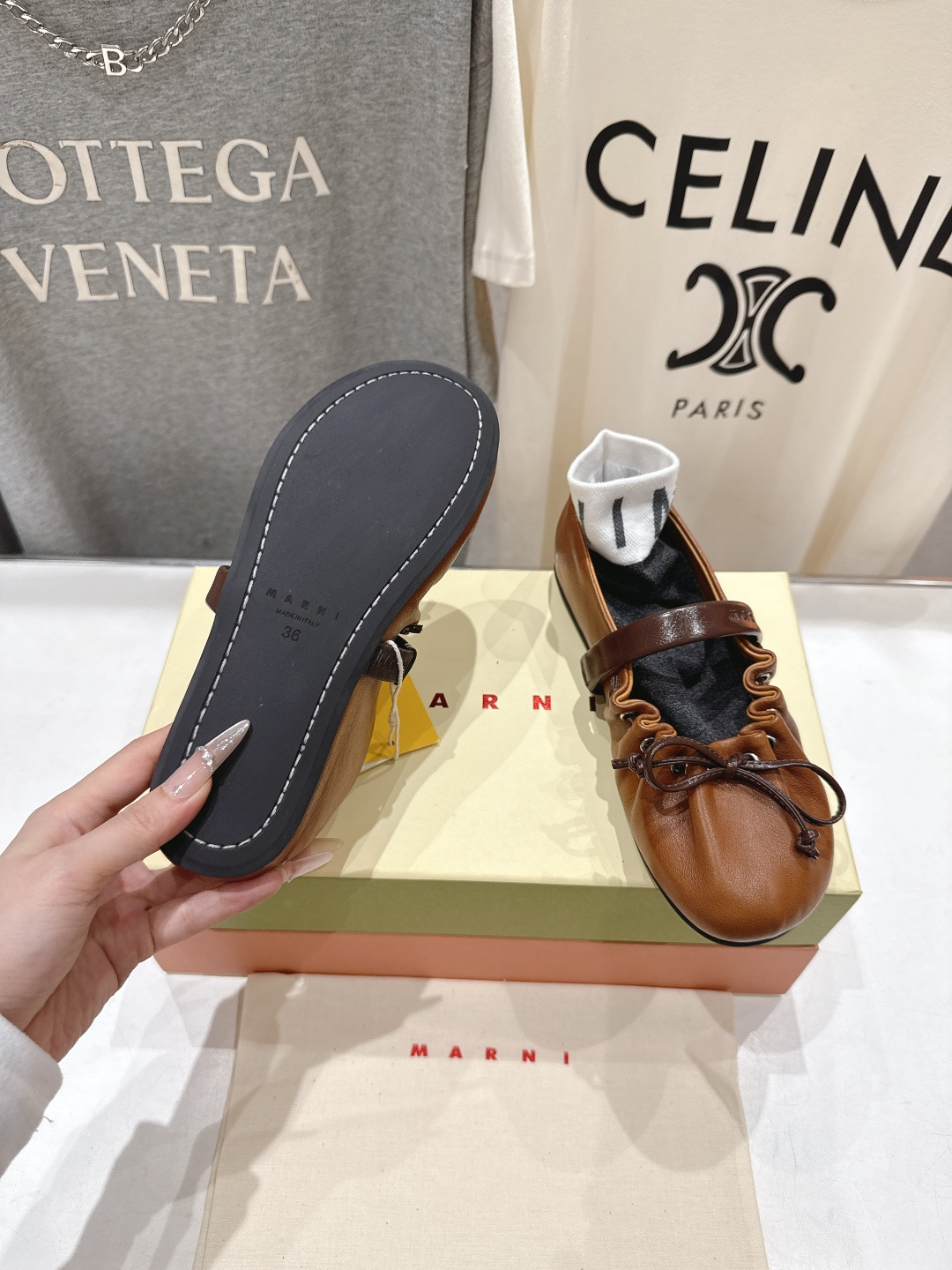 高版本出厂 Marni/玛尼F022 2026ss春夏新款褶皱蝴蝶结玛丽珍芭蕾舞鞋平底鞋一脚蹬懒人鞋别致