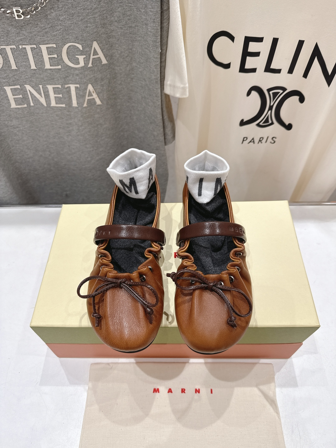 高版本出厂 Marni/玛尼F022 2026ss春夏新款褶皱蝴蝶结玛丽珍芭蕾舞鞋平底鞋一脚蹬懒人鞋别致