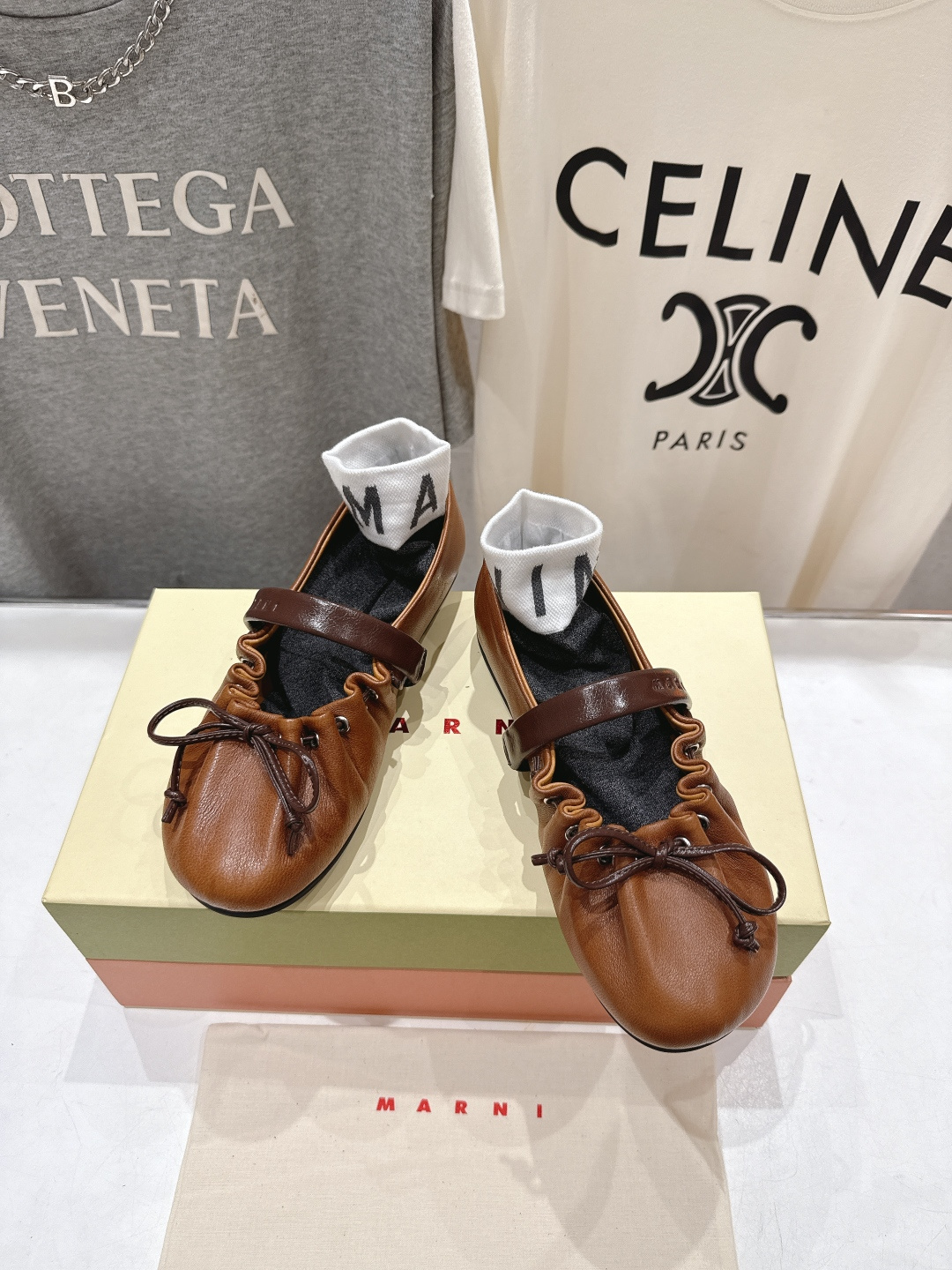 高版本出厂 Marni/玛尼F022 2026ss春夏新款褶皱蝴蝶结玛丽珍芭蕾舞鞋平底鞋一脚蹬懒人鞋别致