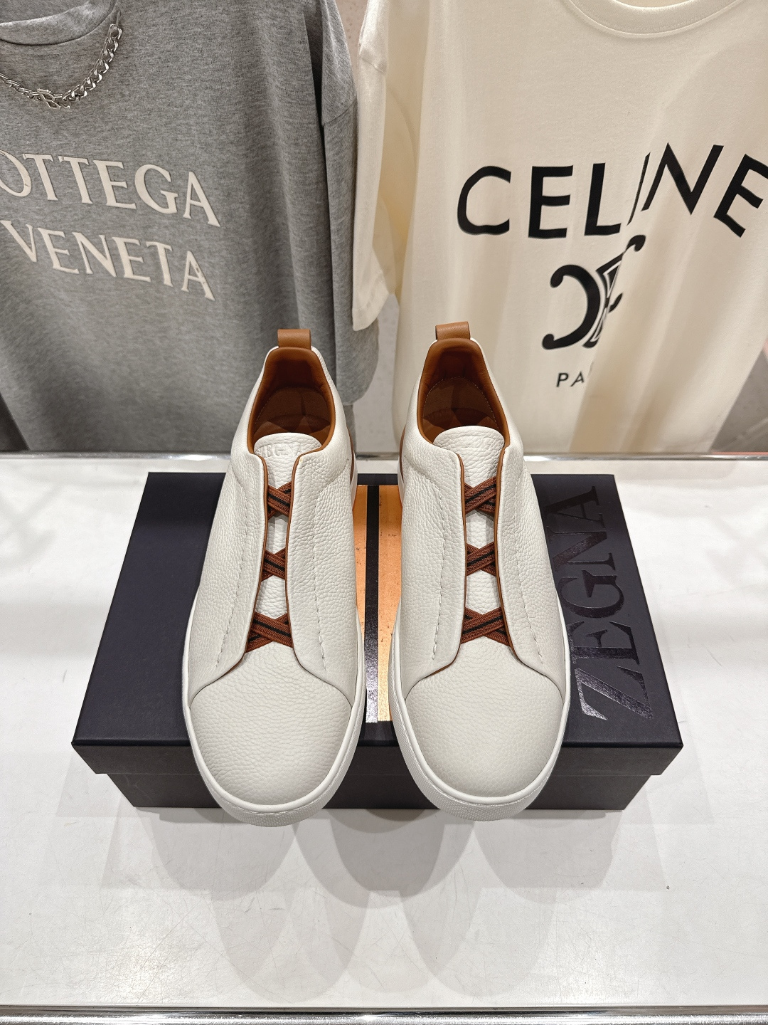 顶级版本 Zegna杰尼亚 2026ss春夏季新品男款奢华一脚蹬小白鞋休闲鞋Triple Stitch 