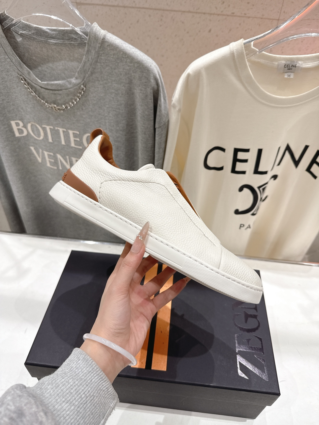 顶级版本 Zegna杰尼亚 2026ss春夏季新品男款奢华一脚蹬小白鞋休闲鞋Triple Stitch 